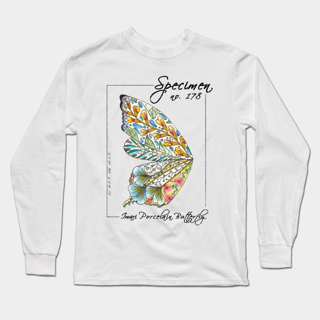 Imari Porcelain Butterfly | Vintage Modern Zoological Print Long Sleeve T-Shirt by aRtVerse